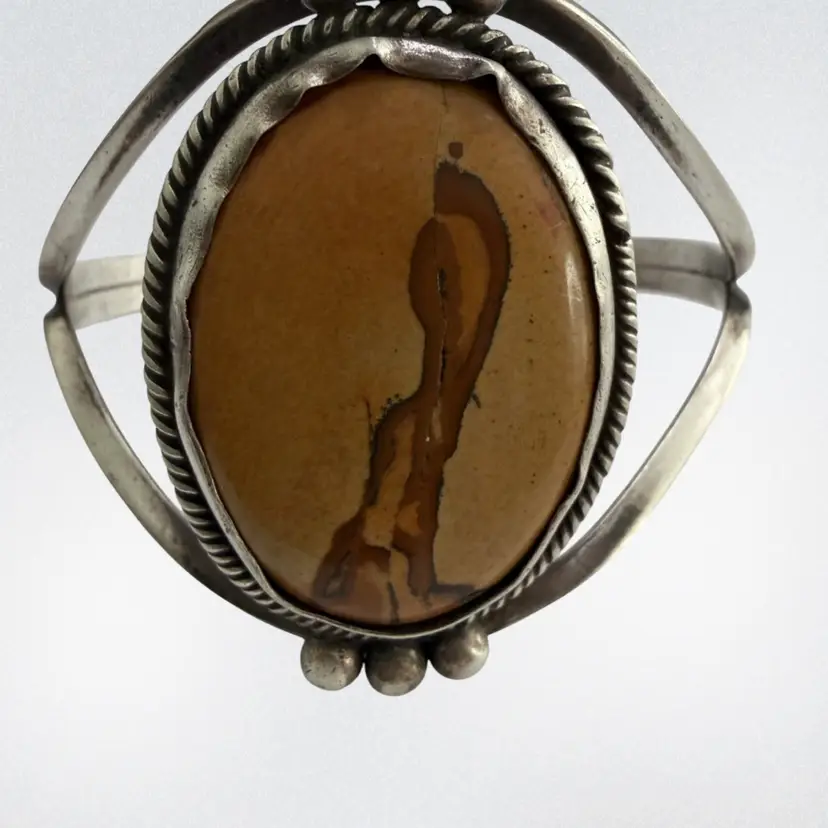 Vintage Sterling Silver With Split Shank Southwest Cuff Bracelet With Amazing Oval Jasper Stone Size 6.5