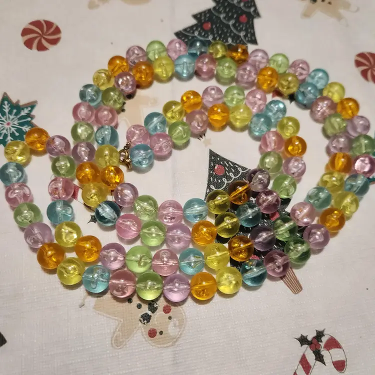 Vintage Acrylic Lucite Plastic Long Colorful Beaded Beads Necklace 27 Inches Retro Mod