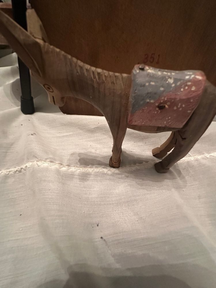 Vintage hand carved wood donkey
