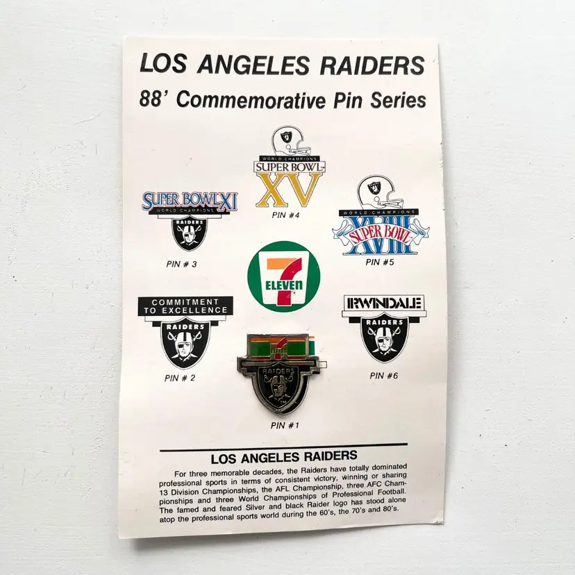 1988 Los Angeles LA Raiders Commemorative Pin 7 Eleven Promo Vintage 1980s