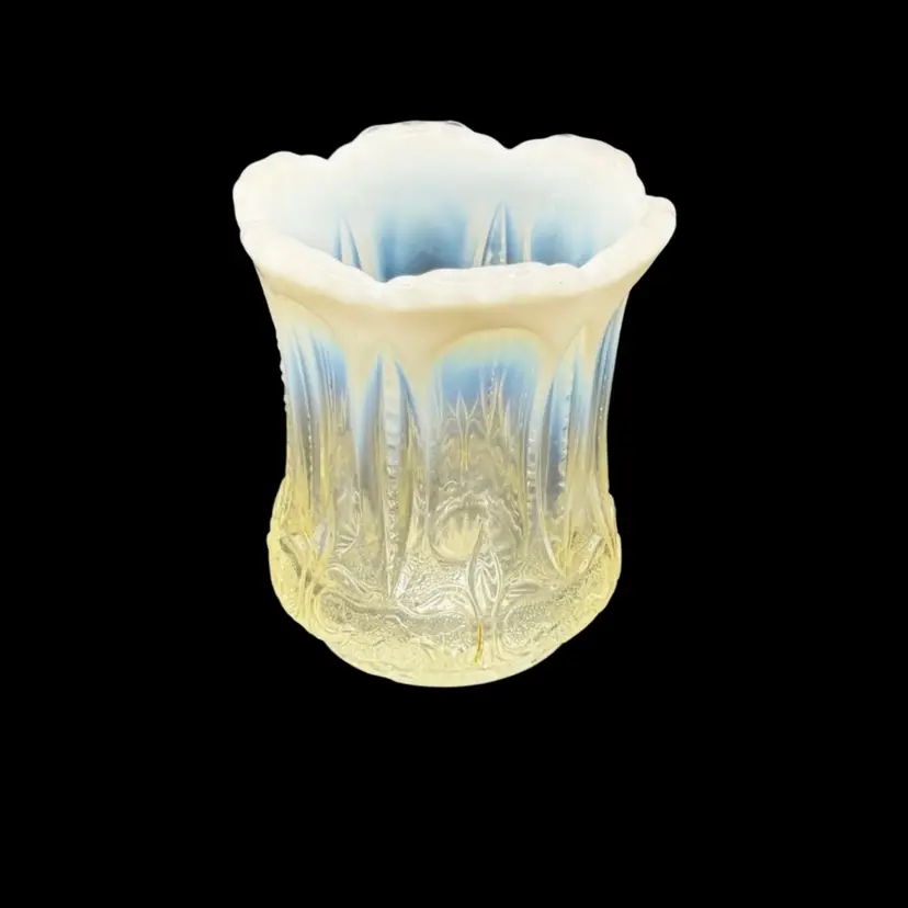 Jefferson Glass Co. Iris With Meander Clear Opalescent Glass Vase