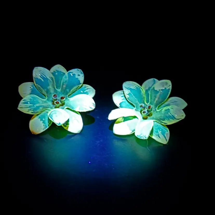 Yellow Flower Clip On Vintage Earrings Plastic 1.5” UV Glows!