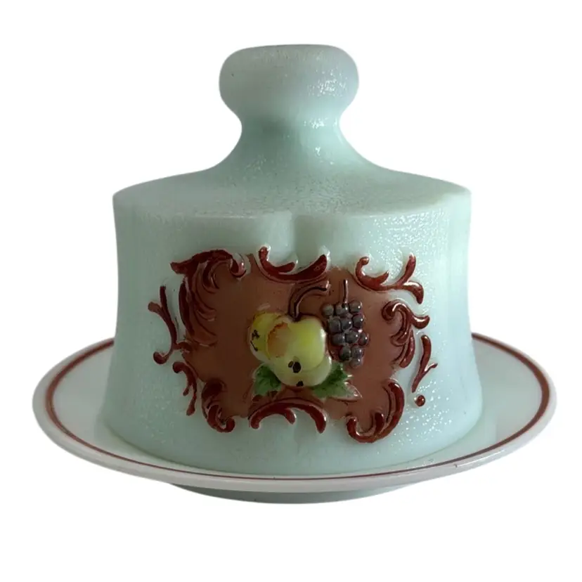 Vintage White Milk Glass Apothecary Butter Dish