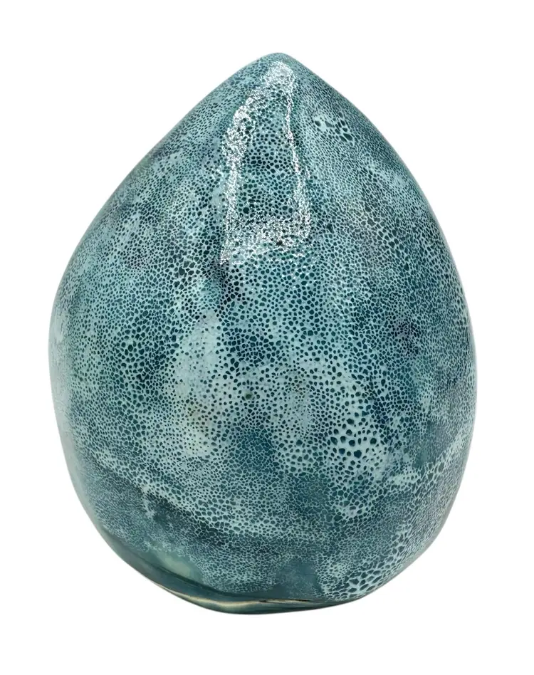 Handmade Studio Art Pottery Paperweight Teardrop Blue Drip Glaze 3.5” READ