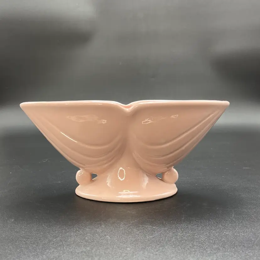 Art Deco Style Pink Pottery Drape Winged Vase Planter