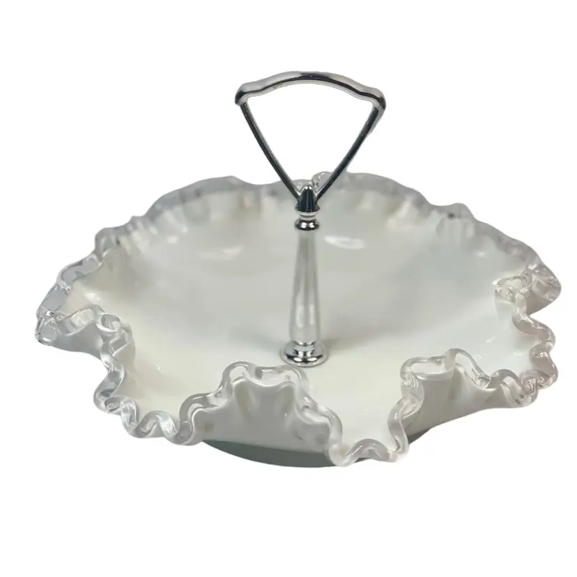 Vintage Fenton Silver Crest Glass Bon Bon Tidbit Easter Dish Spring