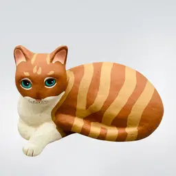 Cat Figurine Painted Terracotta Stripes Blue Eyes Grannycore Colorful