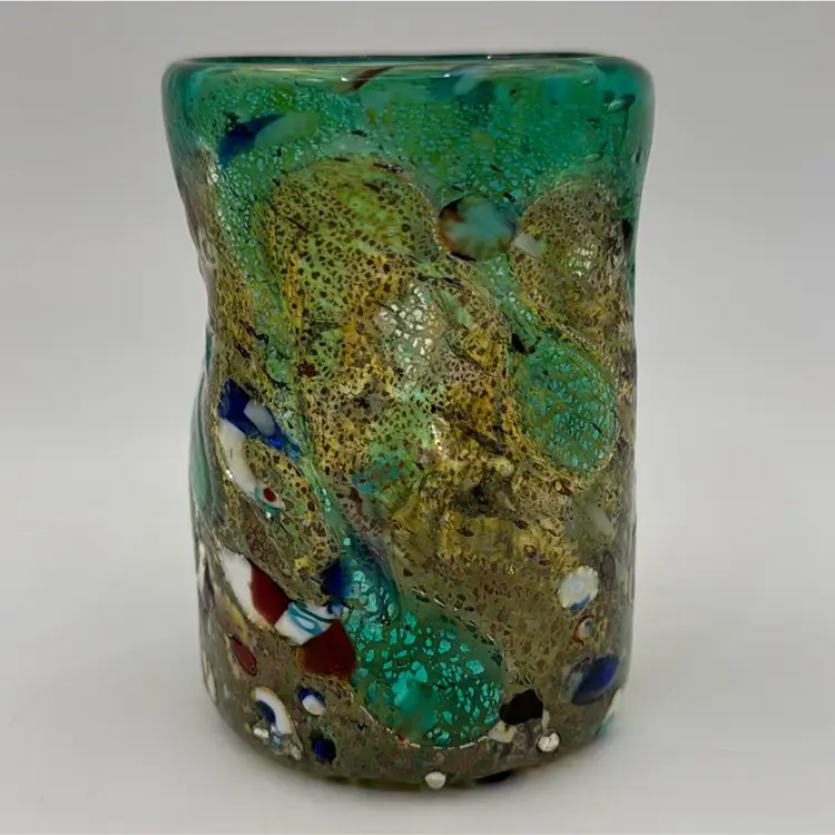 #01 Glass Vase /Tumbler Art Glass  Made In Murano Italy Has Makers Mark