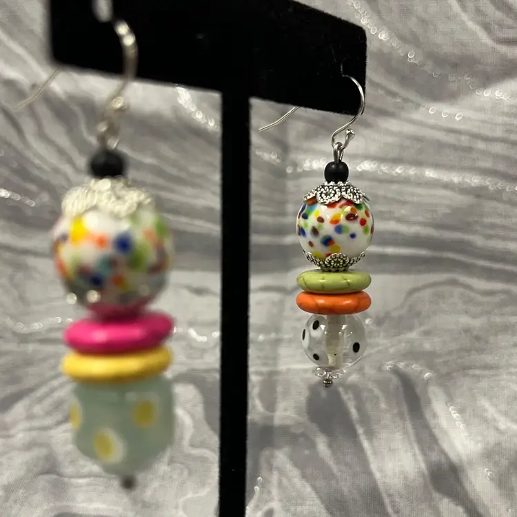#38 "Right Brain Exhibition" - Handmade by Me -- Glass & Ceramic Earrings