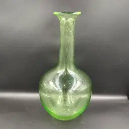 Hand Blown Bulbous Green Glass Vase