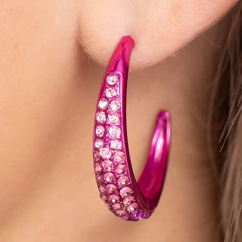 Sparkling Pink Crystal Hoops