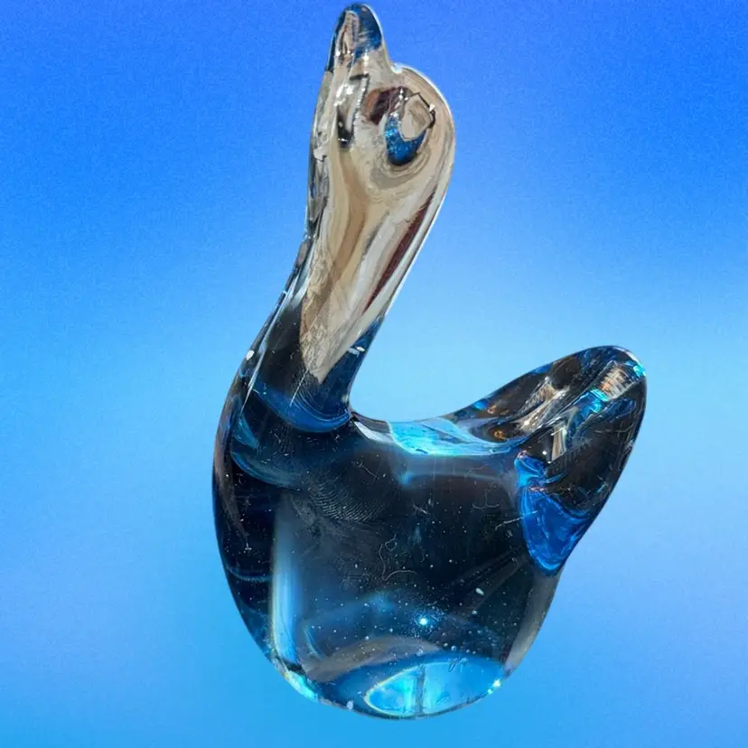 Vintage Art Glass Blue Glass Swan