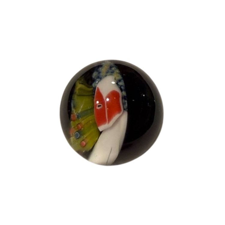 Marble * Zac De Simone Art Glass - .75” - 3D Christmas Scene Dichroic Starry Night, Red Barn & Trees In Snowy Field