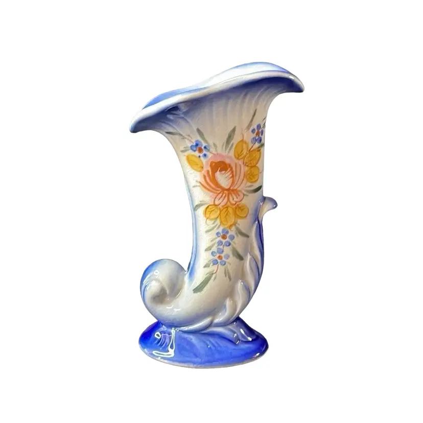 Porcelain Cornucopia Horn Vase Planter Occupied Japan Flowers Floral