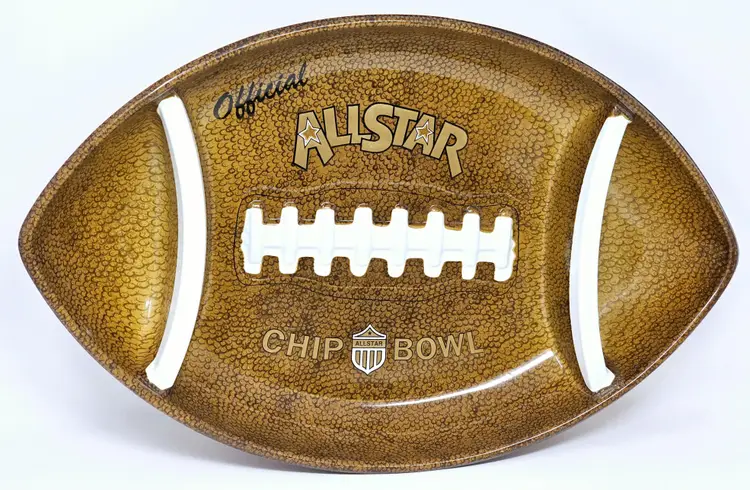 Superbowl Football Shaped Tailgate Platter Chip N' Dip Tray Hard Plastic VTG VGC