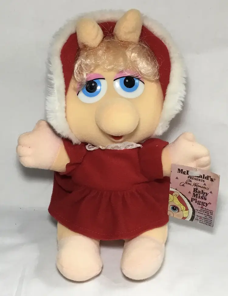Vintage Muppet Babies, Miss Piggy, Christmas outfit, 8", Henson/McDonalds 1987