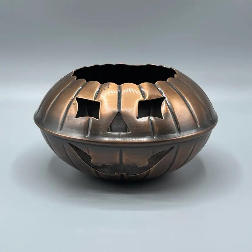 Restoration Hardware Metal Jack O Lantern Votive Halloween Blackened Copper Colored