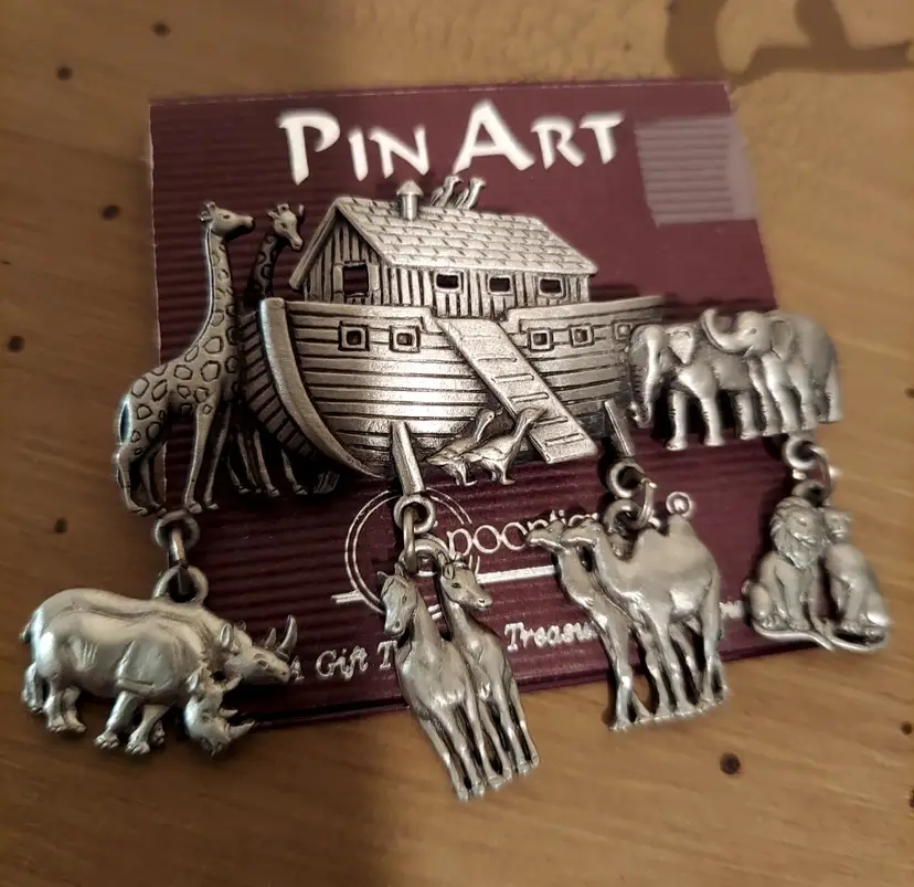 Vtg Signed JJ Jonette Noah's Ark Pin New Spoontiques