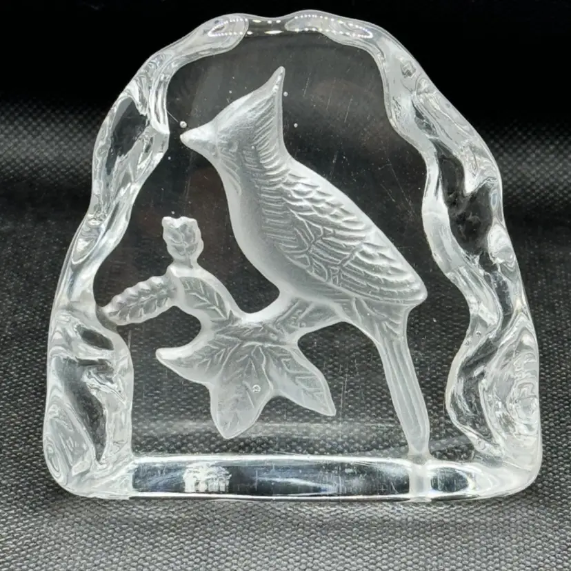 Vintage Cardinal Frosted Laser Etched Art Glass 3D Paperweight, Handcrafted, Unbranded