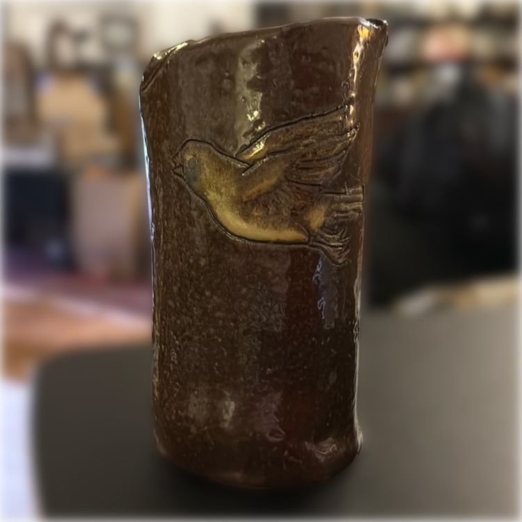 Hand-Signed Studio Art Pottery Bird Vase - 8” tall and 4” in diameter
