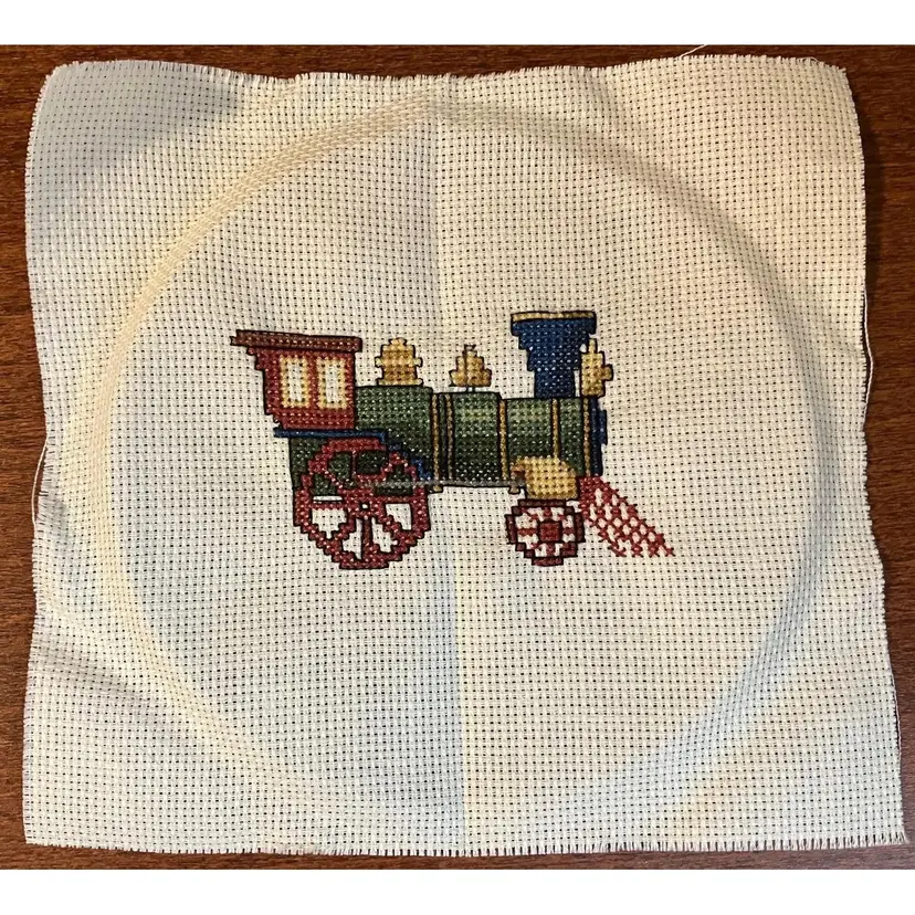 #01 - Handstitched crossstitch Train Multicolor, Overall 6 by 6 inches