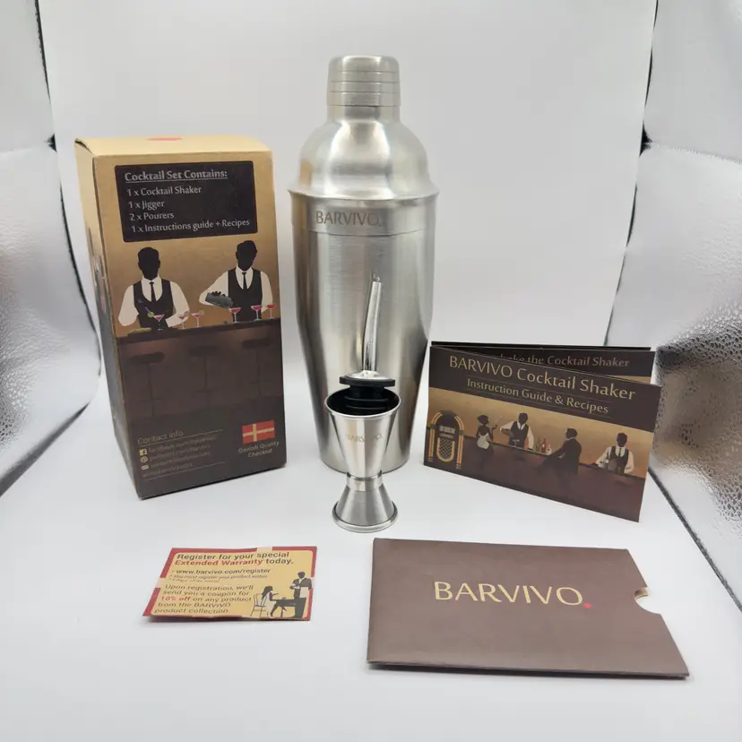Barvivo Stainless Steel Cocktail Shaker Barware Set, Complete with Shot and Recipe Guide, By Barvivo, Made in China
