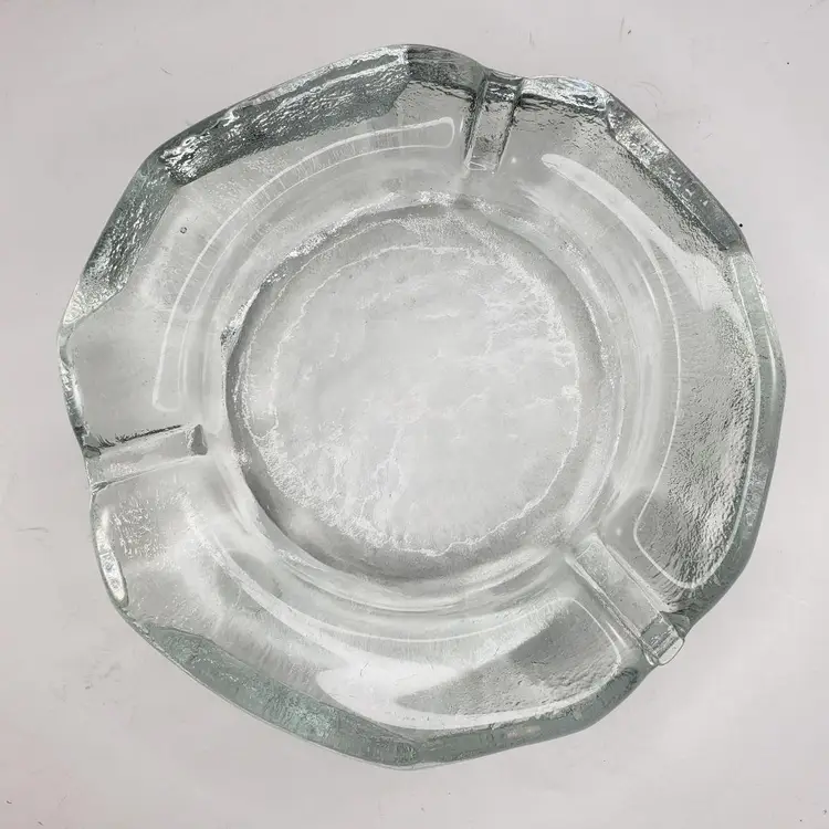 Vintage Blenko Ashtray Catchall Ice  Heavy Glass Clear Large Heavy