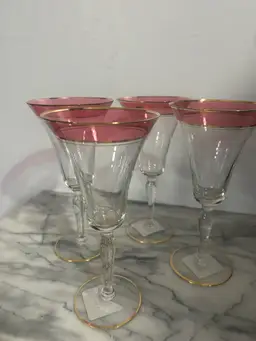Cranberry Flash Gold Rimmed Wine/water Stemmed Glasses Set Of 4