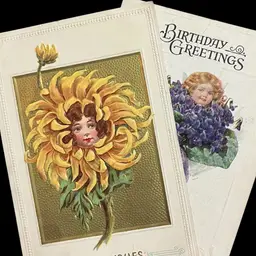Antique Flower Baby Postcards, Set Of Two