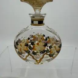 Vintage Hand Painted Kingston Designs Gold Black White Florals Perfume Bottle
