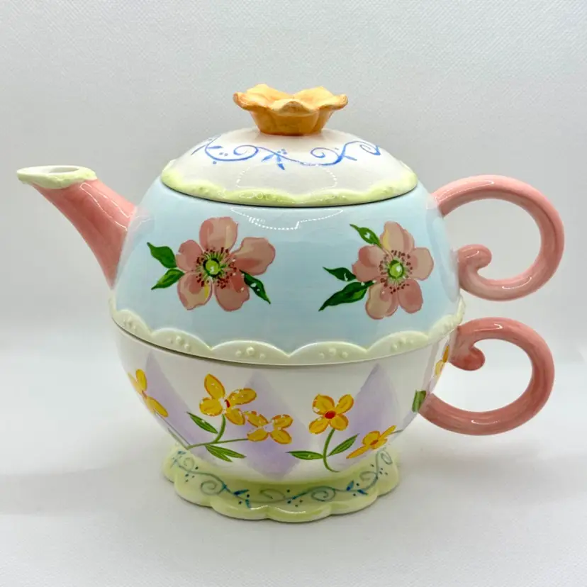 Avon China Coffee Pot Teapot Cup Lid For 1 Floral Ceramic, Set of 3 Pieces, Made in China