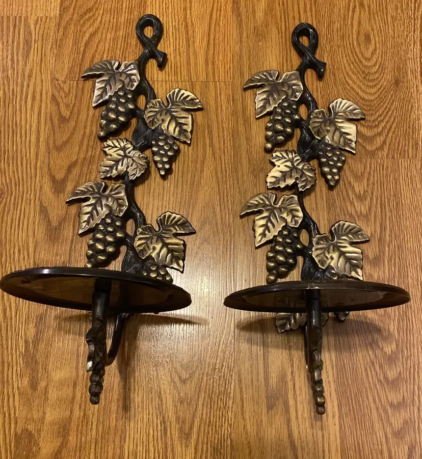 Grape Vine Metal Pillar Candle Wall Sconces Set Of 2 Vintage