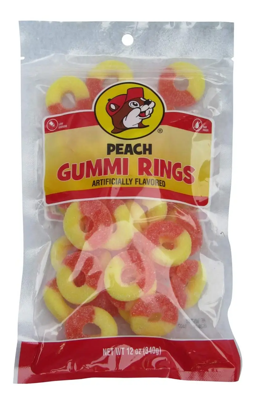 Buc-ee's Peach Flavored Gummi Rings in a Resealable Bag, 12 Ounces