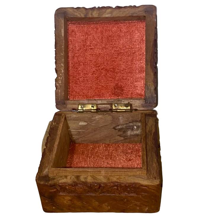 Hand Carved Floral Wooden Hinged Trinket Box