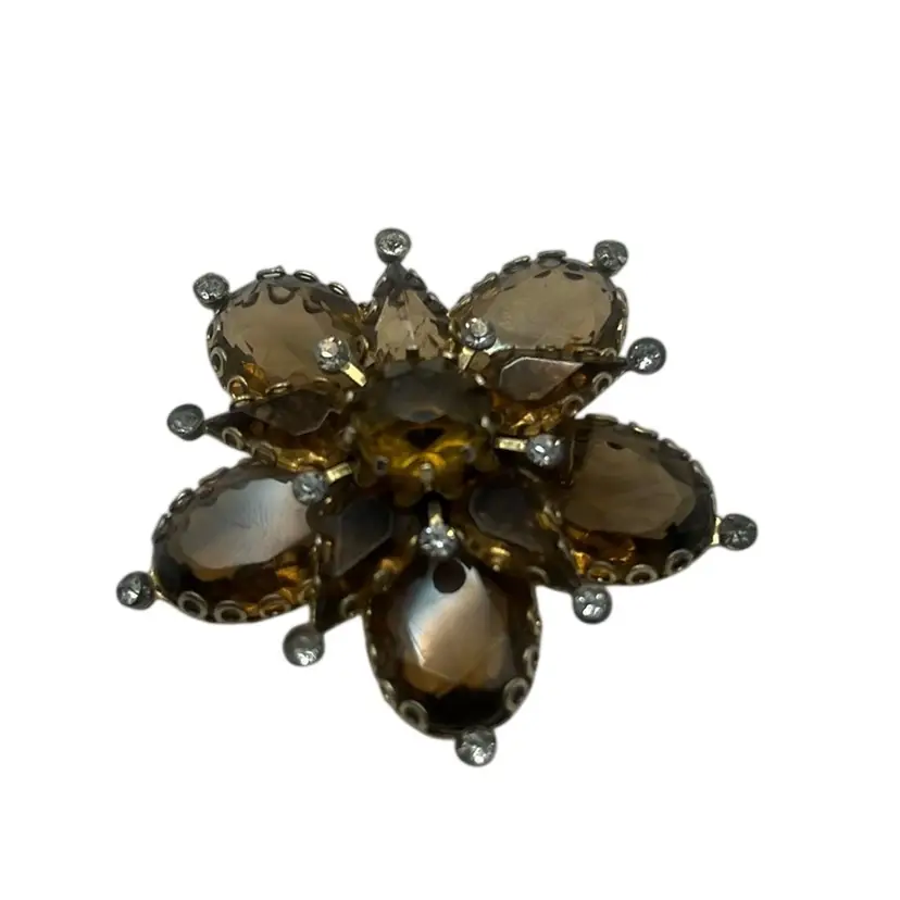 Honey Topaz Flower Brooch, 2”