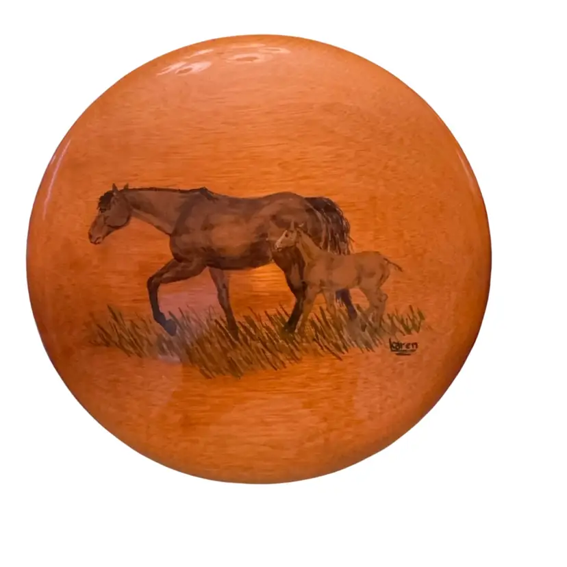 Hand painted Plaque Signed By Karen Jackson 7” Round Wood