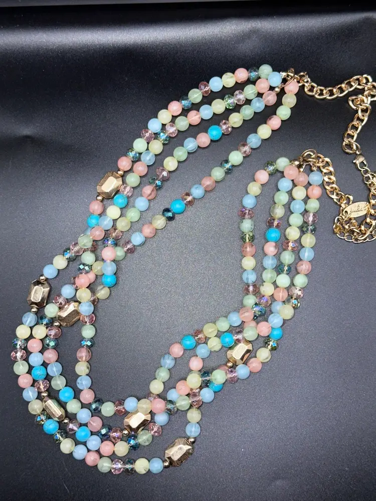 Jules Pastel Multi-Strand Beaded Necklace – Vintage Spring Rainbow Statement Jewelry