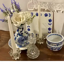 Blue White Glass Ceramic Vignette