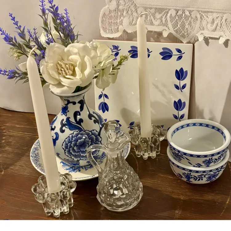 Blue White Glass Ceramic Vignette