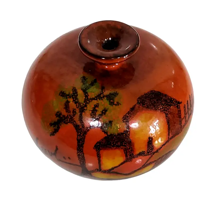 Romulo Remus Verzolini Questa Maiolica Red Round Bud Vase Mid Century Italy