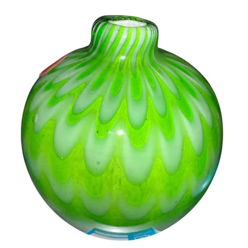Cased Glass Green Pulled Design Small Mouth Vase