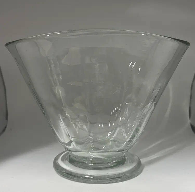 Blenko #3752 - Pre-Designer - Marine Crystal Glass Fan Vase 6.25” tall 7.5” wide