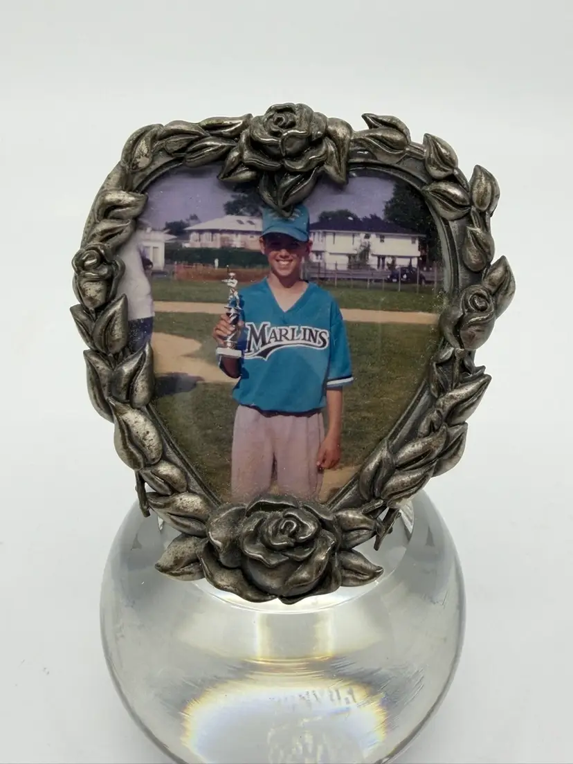 Vintage Heart Shaped Pewter Picture Frame W Roses 3”