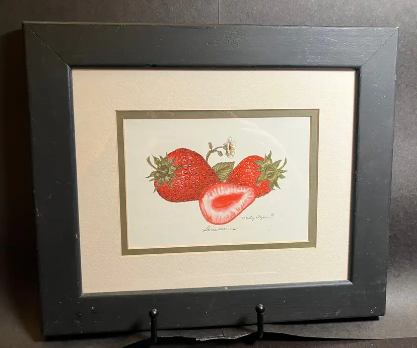 VTG Framed Matted Botanical Strawberry Print Marty Fyne