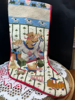 Vintage Tapestry Christmas Stocking With Red Flannel Back