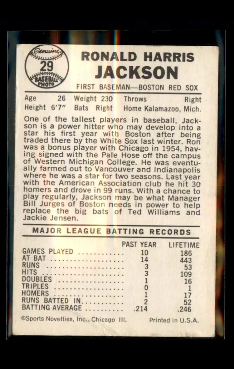 1960 Leaf #29 Ron Jackson - (pk1) - Boston Red Sox