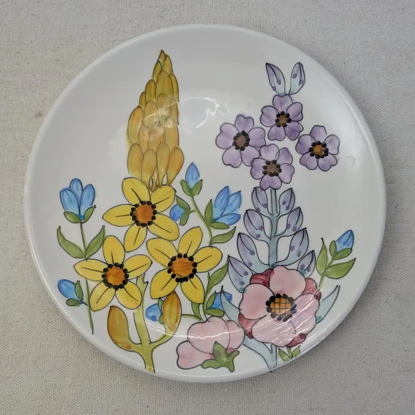 Vintage Hand-painted Italian Floral Ceramic Plate