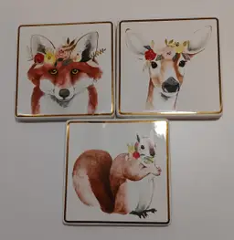 Woodland Creatures Ceramic Tile Coasters
