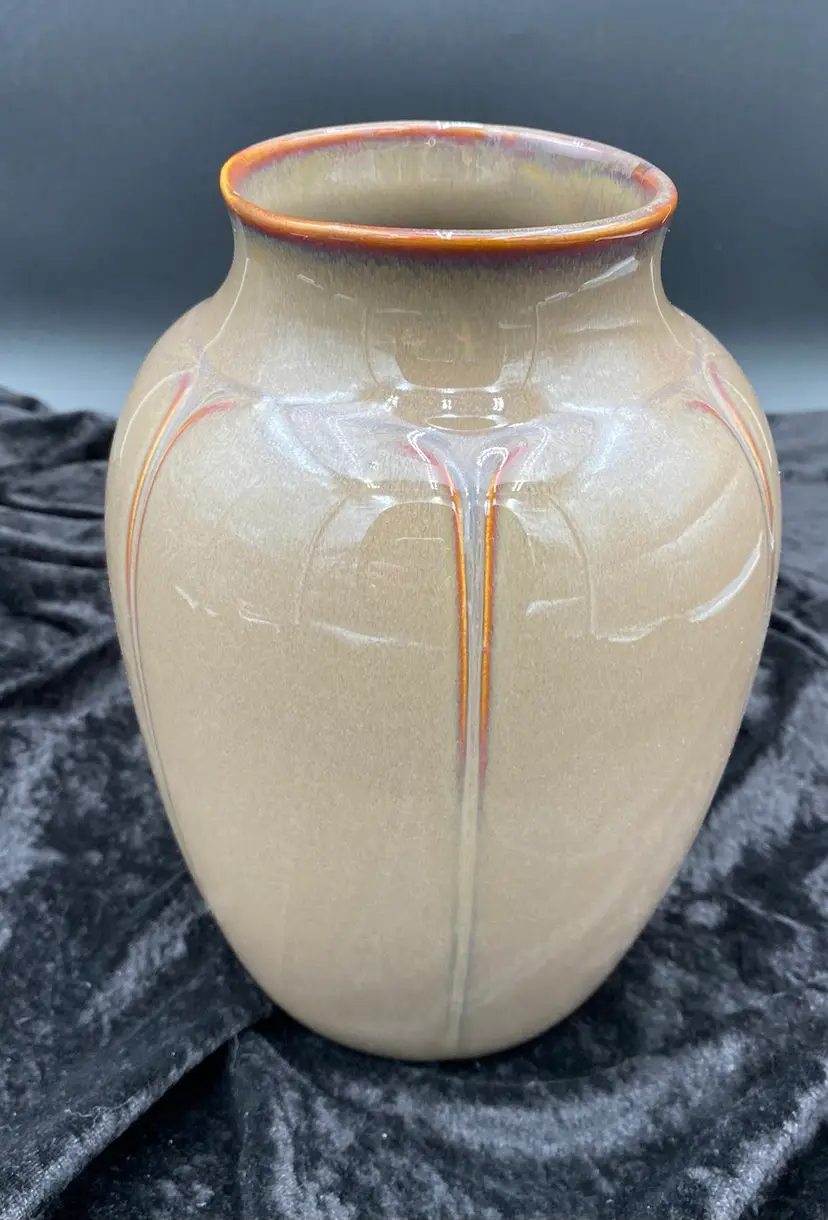 Martha Stewart MSE Taupe Urn-shaped Ceramic Vase, 8. 5”, softly ribbed