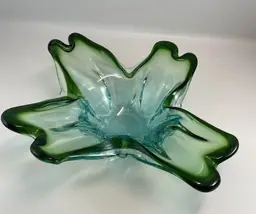Glowy! Hand Blown art glass bowl, aqua blue and Green Holiday glass, Vintage Murano JIC